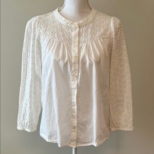 J. Crew White Eyelet Button-Up Blouse